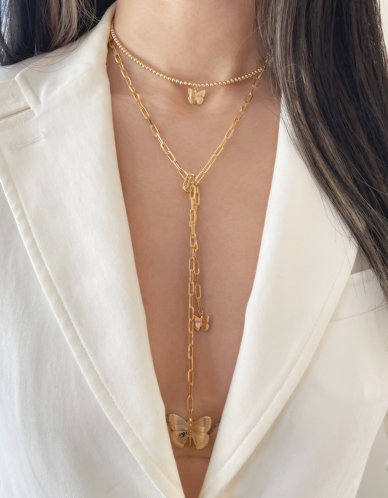 Gold Filled Butterfly Knotted Lariat Necklace