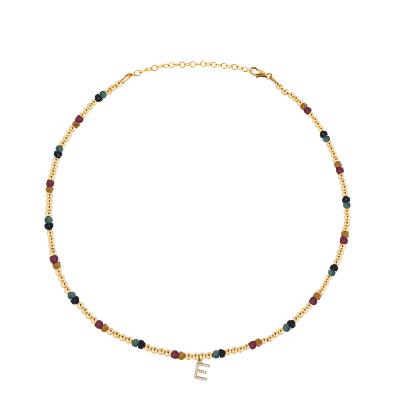 Gold Filled Sapphire Crystal Initial Beaded Necklace
