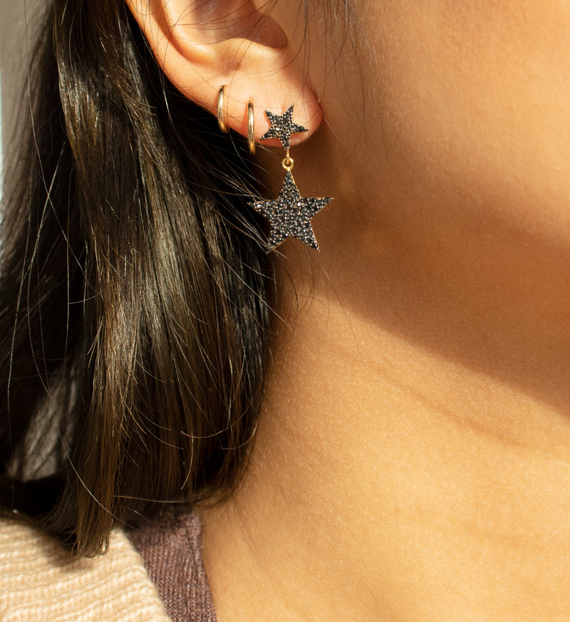 Four Way Black Crystal Star Earrings