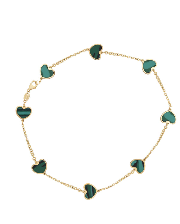 14k Gold And Malachite 8 Heart Anklet