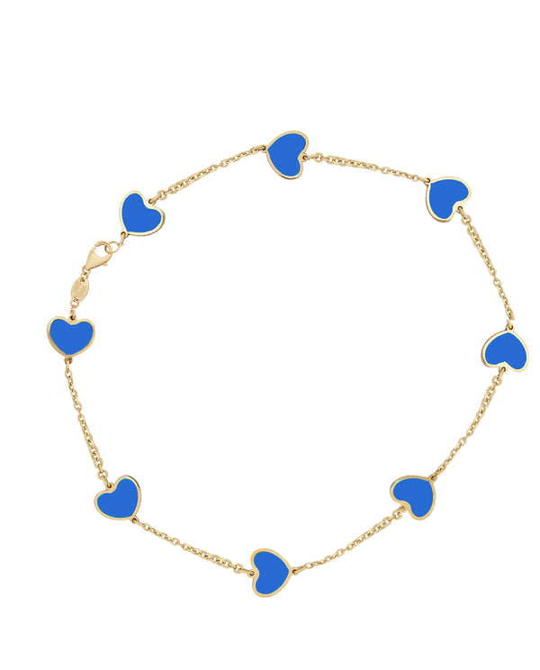 14k Gold And Blue 8 Heart Anklet