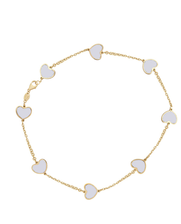 14k Gold And Mother of Pearl 8 Heart Anklet