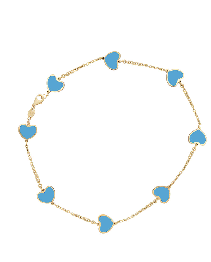 14k Gold And Turquoise 8 Heart Anklet