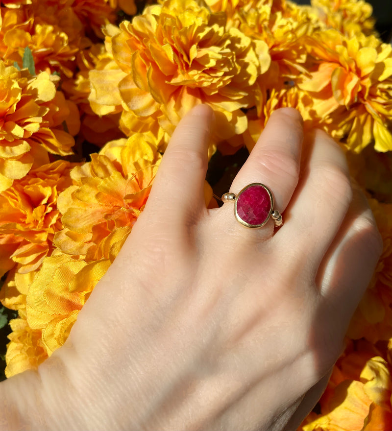 Gold Filled Beaded Ruby Ring
