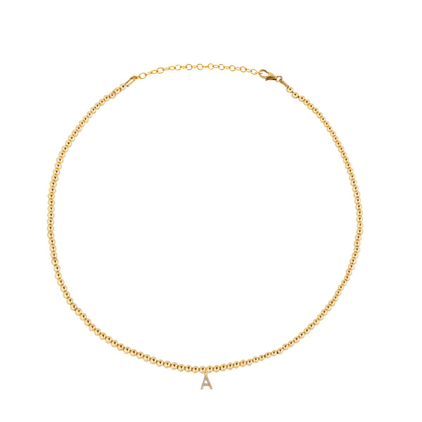 Diamond Initial Gold Filled Beaded Necklace
