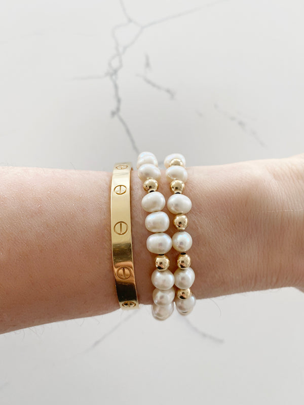 Two Toned Pearl and Gold Filled Bracelet