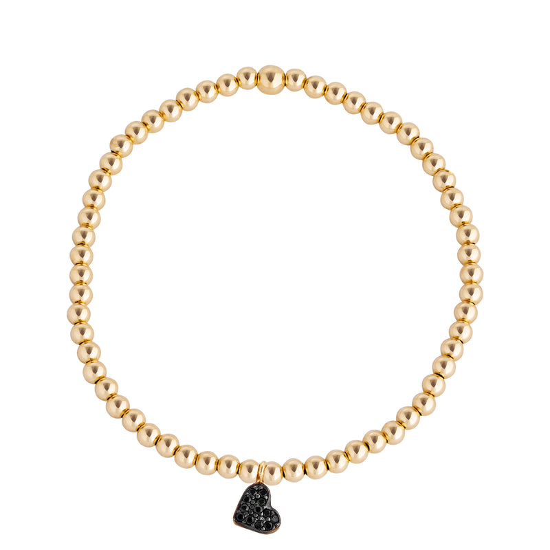 Black Crystal Heart Gold Filled Beaded Bracelet