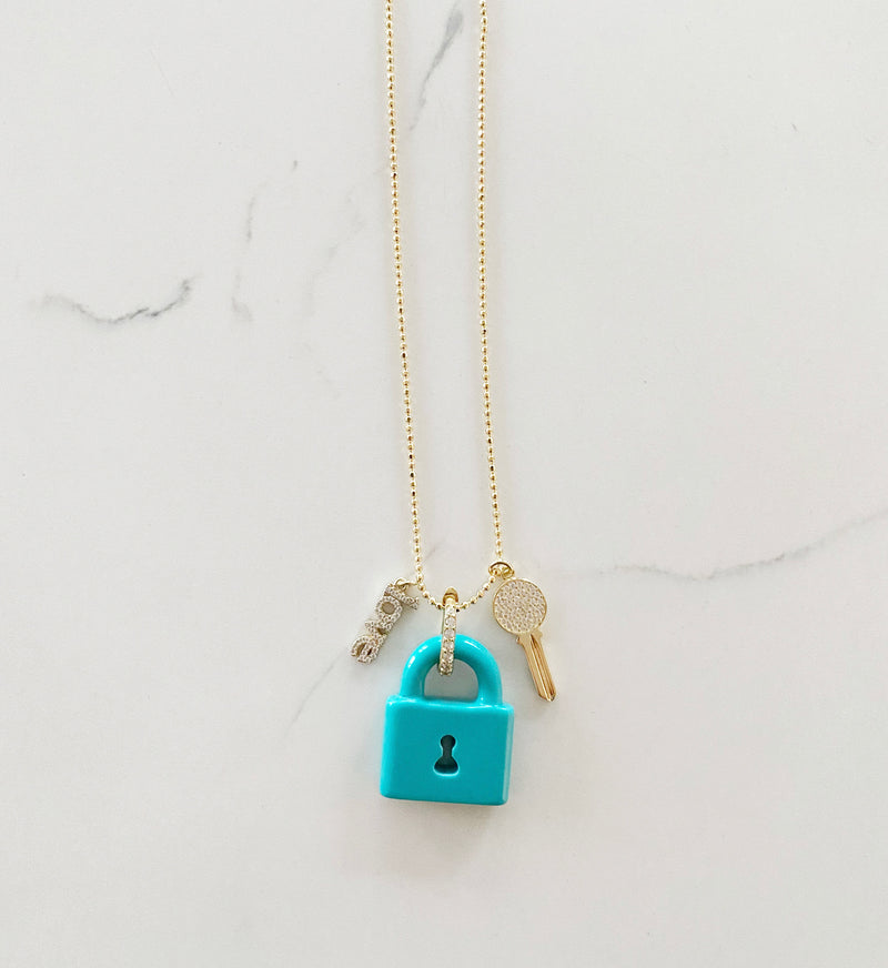 Turquoise Lock and Key Necklace